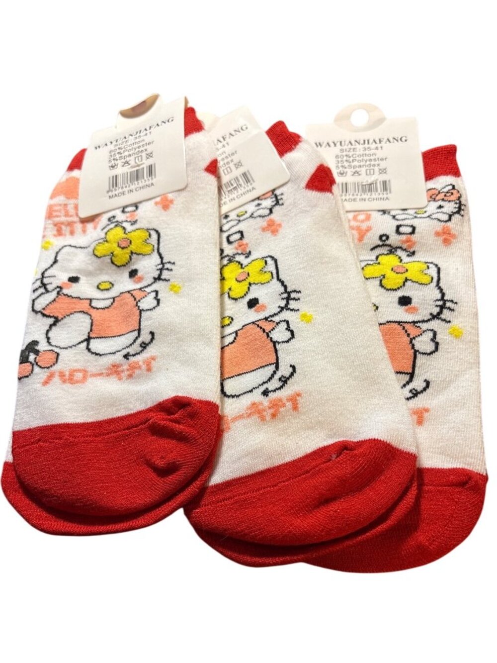Womens Hello Kitty Ankle Socks Red & White Size 35-41 Cotton & Polyester Blend - Picture 5 of 6